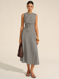 Elegancka Midi Sukienka Milano z Fasonem w Talii