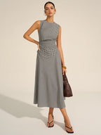 Elegancka Midi Sukienka Milano z Fasonem w Talii