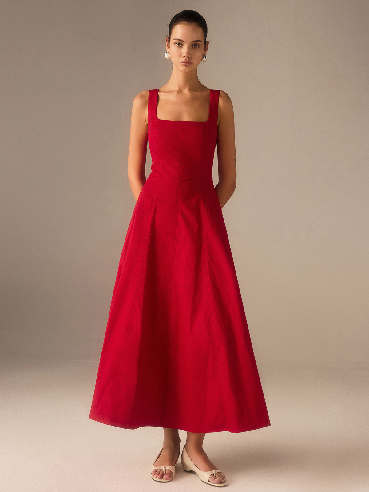 Czerwona Sukienka Midi Crimson Grace