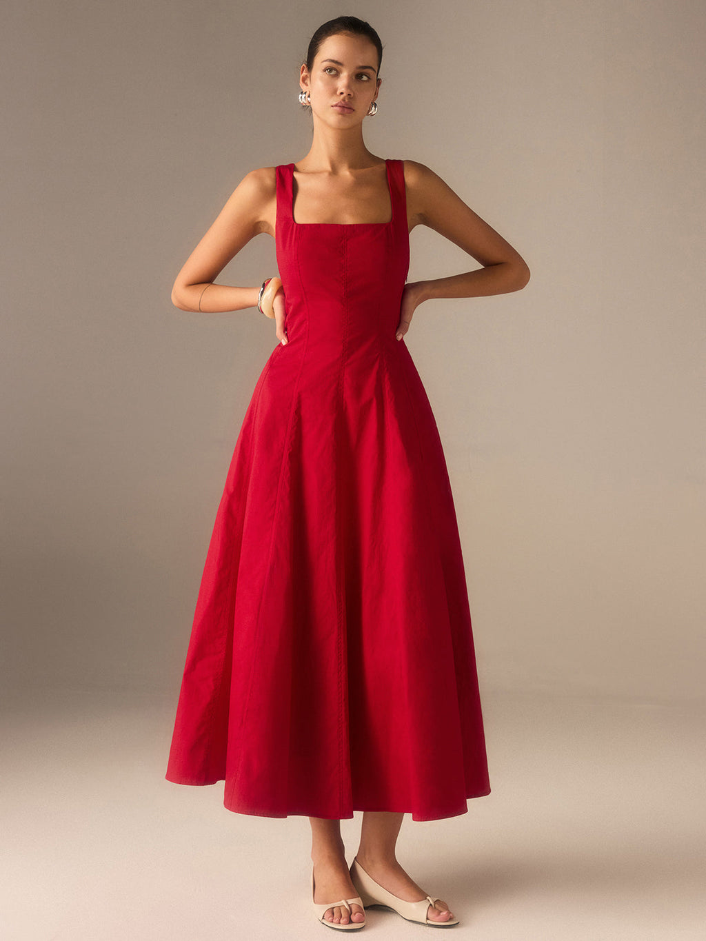 Czerwona Sukienka Midi Crimson Grace