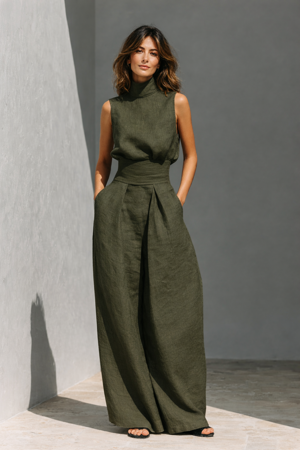 Maria - Minimalistyczny top na ramiączkach i szerokie spodnie