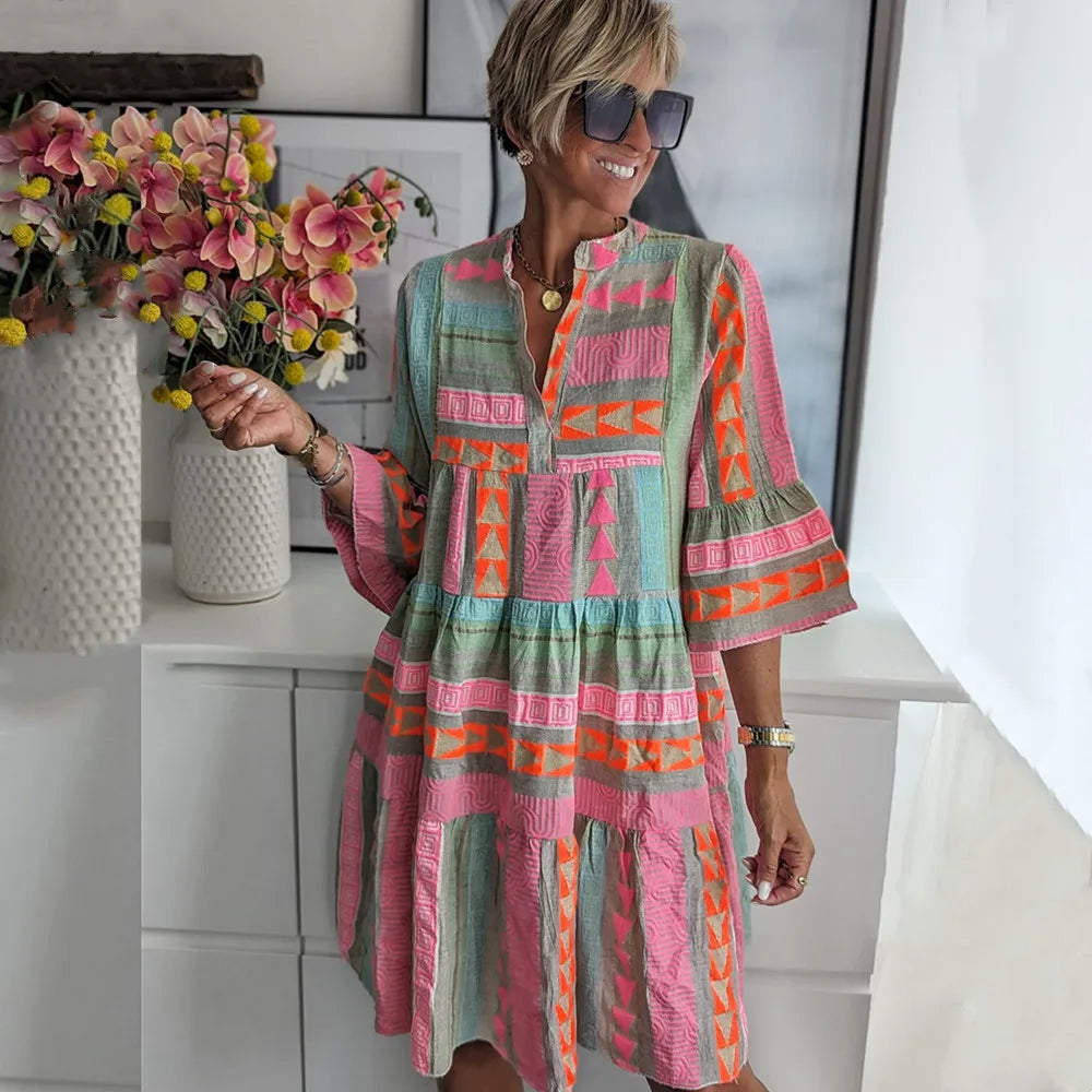 Susanne | Zabawna sukienka boho z szerokimi rękawami