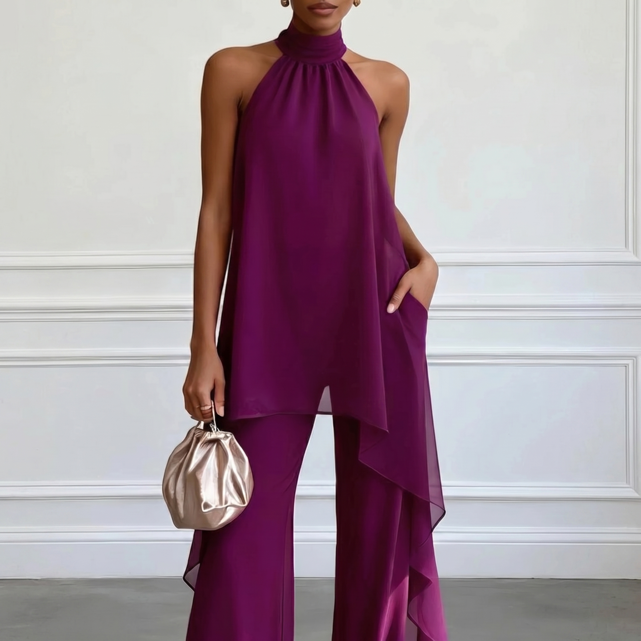 Ensemble élégant de top ras-du-cou violet